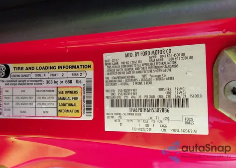 2017 Ford Mustang Ecoboost z USA, uszkodzony, nr VIN 1FA6P8TH6H5302886